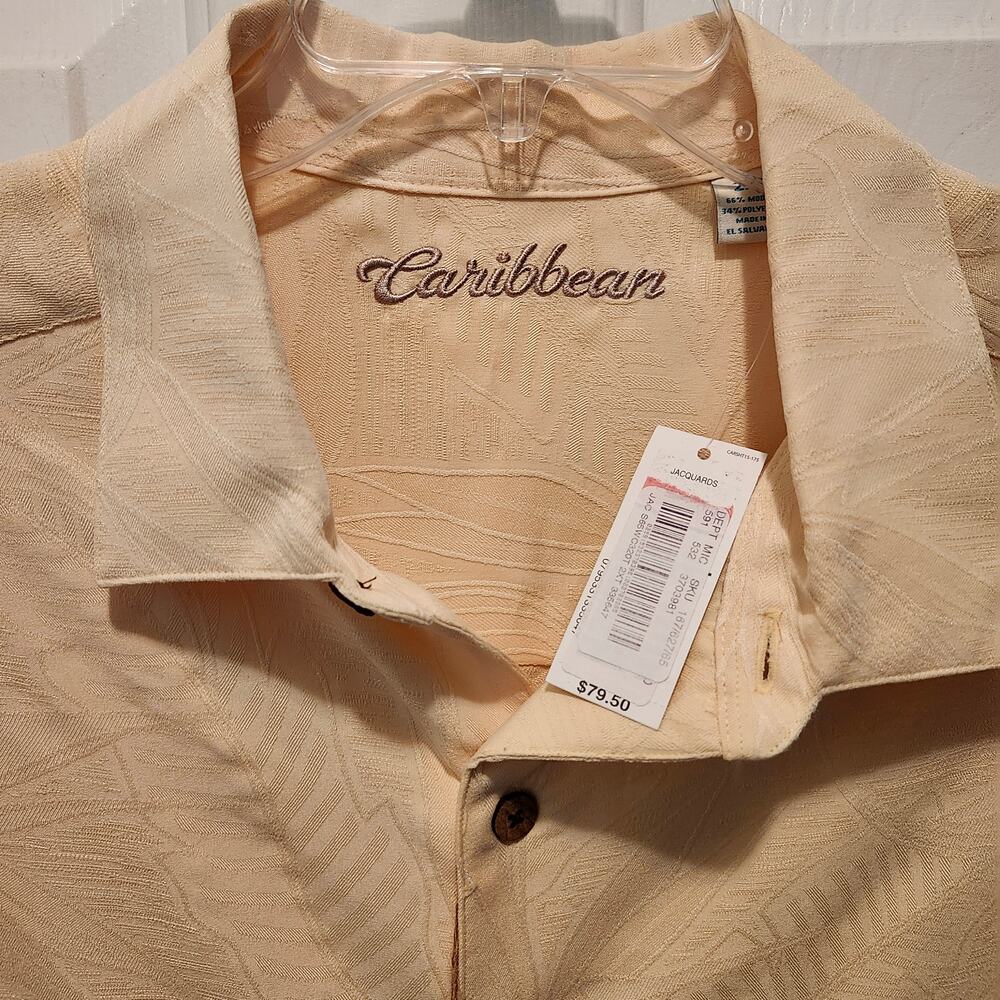 NWT Caribbean Tall Man Leaf Textured Camp Shirt 2XL Tropical Hawaiian Vacation - Picture 6 of 7